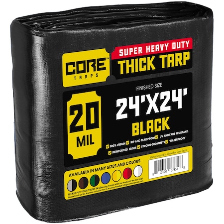 24 Ft. X 24 Ft. Black Polyethylene Heavy Duty 20 Mil Tarp,Waterproof,UV Resistant,Rip And Tear Proof